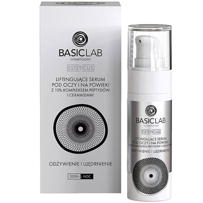 BasicLab • Liftingujące serum pod oczy i na powieki z kompleksem peptydów i ceramidami 