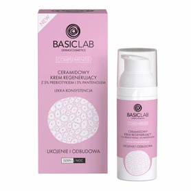 BasicLab • Ceramidowy krem  regenerujacy do tawrzy z 5% Prebiotykiem i 3% Mocznikiem, lekka konsystencja 50 ml