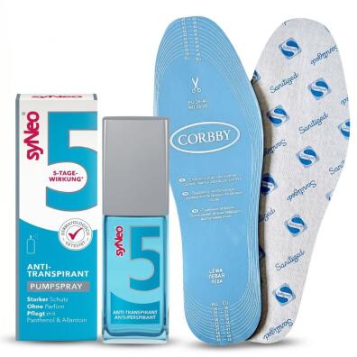 Zestaw syNeo 5 UNISEX - 5 dniowy dezodorant w sprayu na nadpotliwość stóp + Protect • Wkładki z środkiem antybakteryjnym 