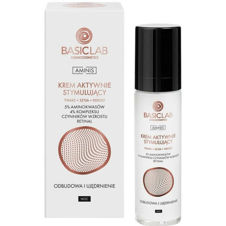  BasicLab • Krem aktywnie stymulujący do twarzy, szyi i dekoltu na noc 5% aminokwasów 50 ml